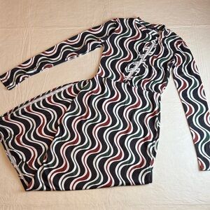 Nasty Gal Black Green Multicolor Retro Print Cut Out Bodycon Maxi Dress 2 NWT